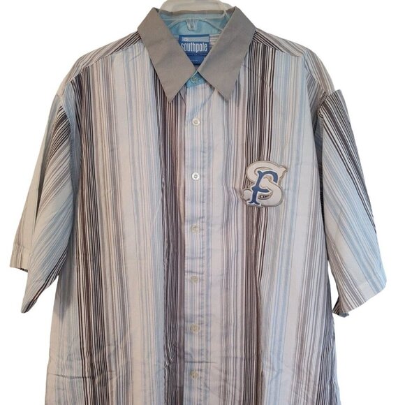 Southpole Other - Southpole Button Up Casual Shirt Men Size L White Blue Gray Stripe Short Sleeve